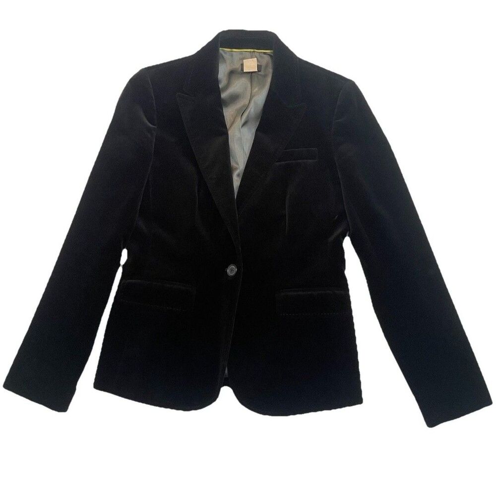 J. Crew Womens Classic Black Velvet Blazer Single Button Career- 4